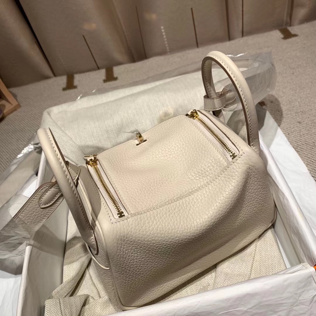 에르메스 미니 린디백19 펄그레이 금장 끌레망스 가죽